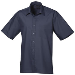 Premier Mens Short Sleeve Formal Poplin Plain Work Shirt - 22, Navy