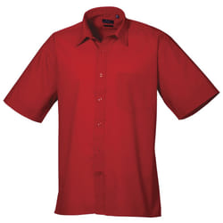 Premier Mens Short Sleeve Formal Poplin Plain Work Shirt - 22, Red