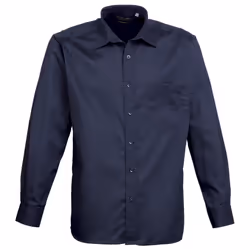 Premier Mens Long Sleeve Formal Plain Work Poplin Shirt - 22, Navy
