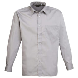 Premier Mens Long Sleeve Formal Plain Work Poplin Shirt - 23, Silver