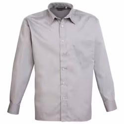 Premier Mens Long Sleeve Formal Plain Work Poplin Shirt - 22, Silver