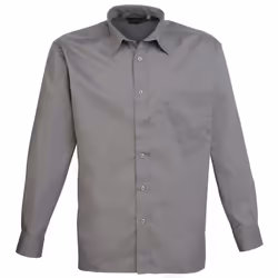 Premier Mens Long Sleeve Formal Plain Work Poplin Shirt - 23, Dark Grey