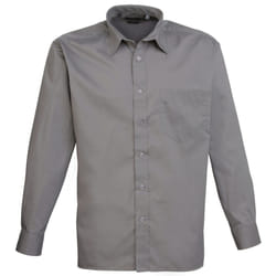 Premier Mens Long Sleeve Formal Plain Work Poplin Shirt - 23, Dark Grey