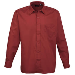 Premier Mens Long Sleeve Formal Plain Work Poplin Shirt - 22, Burgundy