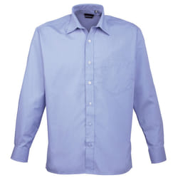 Premier Mens Long Sleeve Formal Plain Work Poplin Shirt - 22, Mid Blue