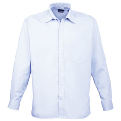 Premier Mens Long Sleeve Formal Plain Work Poplin Shirt - 22, Light Blue