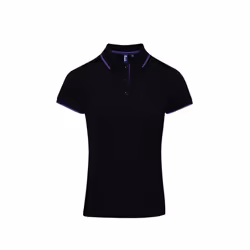 Premier Womens/Ladies Contrast Coolchecker Polo Shirt - S, Black/Purple
