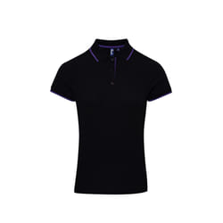 Premier Womens/Ladies Contrast Coolchecker Polo Shirt - 2XL, Black/Purple