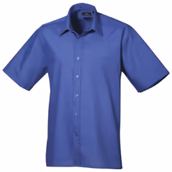 Premier Mens Short Sleeve Formal Poplin Plain Work Shirt - 22, Royal