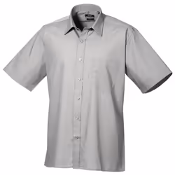 Premier Mens Short Sleeve Formal Poplin Plain Work Shirt - 22, Silver
