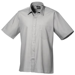 Premier Mens Short Sleeve Formal Poplin Plain Work Shirt - 22, Silver