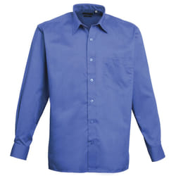 Premier Mens Long Sleeve Formal Plain Work Poplin Shirt - 22, Royal