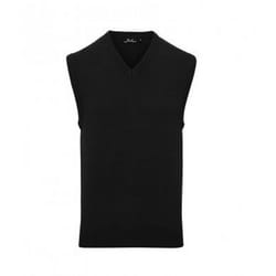 Premier Mens Sleeveless Cotton Acrylic V Neck Sweater - XS, Black