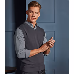 Premier Mens Sleeveless Cotton Acrylic V Neck Sweater - 3XL, Charcoal