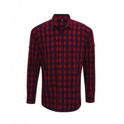 Premier Mens Mulligan Check Long Sleeve Shirt - S, Red/Navy
