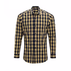 Premier Mens Mulligan Check Long Sleeve Shirt - XL, Camel/Navy