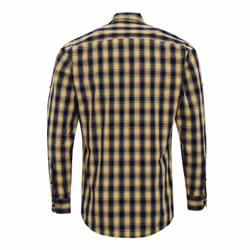 Premier Mens Mulligan Check Long Sleeve Shirt - XL, Camel/Navy
