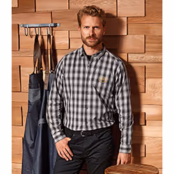 Premier Mens Mulligan Check Long Sleeve Shirt - L, Steel/Black