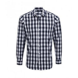 Premier Mens Mulligan Check Long Sleeve Shirt - S, White/Navy