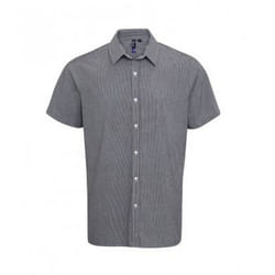 Premier Mens Gingham Short Sleeve Shirt - L, Black/White