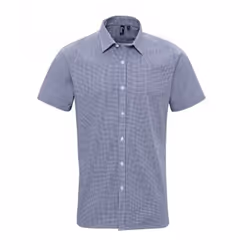 Premier Mens Gingham Short Sleeve Shirt - S, Navy/White