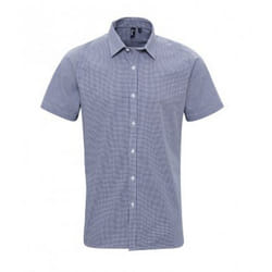 Premier Mens Gingham Short Sleeve Shirt - S, Navy/White