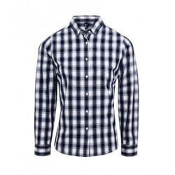 Premier Womens/Ladies Mulligan Check Long Sleeve Shirt - XS, White/Navy
