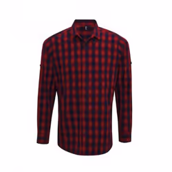 Premier Mens Mulligan Check Long Sleeve Shirt - 2XL, Red/Navy