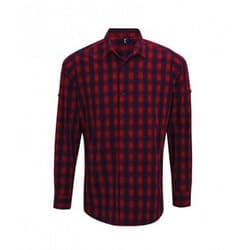 Premier Mens Mulligan Check Long Sleeve Shirt - 2XL, Red/Navy