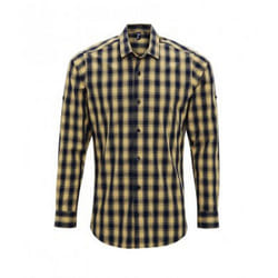 Premier Mens Mulligan Check Long Sleeve Shirt - 2XL, Camel/Navy