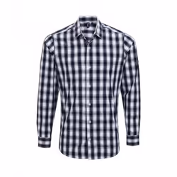 Premier Mens Mulligan Check Long Sleeve Shirt - 2XL, White/Navy