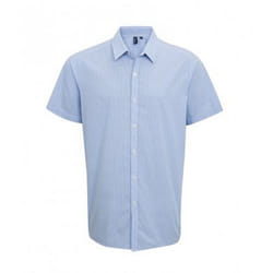 Premier Mens Gingham Short Sleeve Shirt - 3XL, Light Blue/White