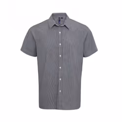 Premier Mens Gingham Short Sleeve Shirt - XS, Black/White