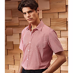 Premier Mens Gingham Short Sleeve Shirt - 2XL, Red/White