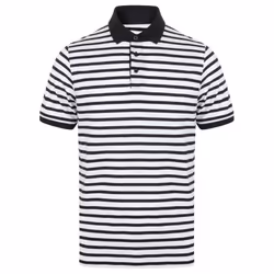 Front Row Mens Striped Jersey Polo Shirt - L, White/Navy