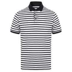 Front Row Mens Striped Jersey Polo Shirt - XS, White/Navy