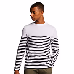 Front Row Mens Long Sleeve Breton Stripe T-Shirt - 2XL, White/Navy