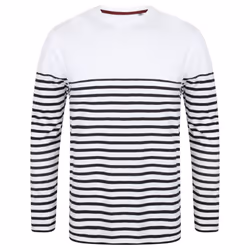 Front Row Mens Long Sleeve Breton Stripe T-Shirt - XS, White/Navy