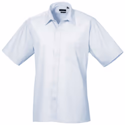 Premier Mens Short Sleeve Formal Poplin Plain Work Shirt - 22, Light Blue