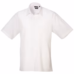 Premier Mens Short Sleeve Formal Poplin Plain Work Shirt - 23, White