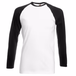 Fruit Of The Loom Mens Long Sleeve Baseball T-Shirt - 3XL, White/Black
