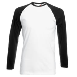 Fruit Of The Loom Mens Long Sleeve Baseball T-Shirt - 3XL, White/Black