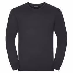 Russell Collection Mens V-Neck Knitted Pullover Sweatshirt - XS, Charcoal Marl