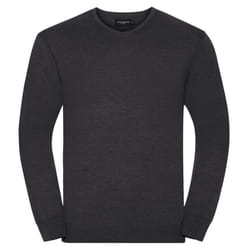 Russell Collection Mens V-Neck Knitted Pullover Sweatshirt - XS, Charcoal Marl