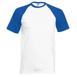 Fruit Of The Loom Mens Short Sleeve Baseball T-Shirt - 3XL, White/Royal Blue
