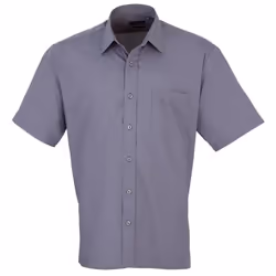 Premier Mens Short Sleeve Formal Poplin Plain Work Shirt - 23, Steel