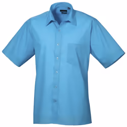 Premier Mens Short Sleeve Formal Poplin Plain Work Shirt - 22, Turquoise
