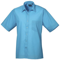Premier Mens Short Sleeve Formal Poplin Plain Work Shirt - 22, Turquoise