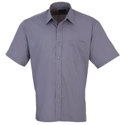 Premier Mens Short Sleeve Formal Poplin Plain Work Shirt - 22, Steel