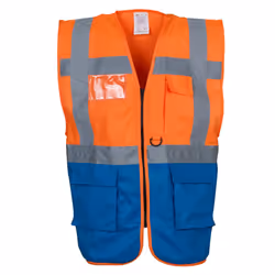 Yoko Hi-Vis Premium Executive/Manager Waistcoat / Jacket - 2XL, Hi Vis Orange/Royal
